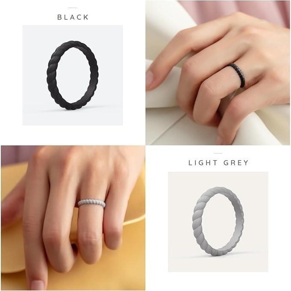 ThunderFit Silicone Rings 4 Pack Womens Size 10 Stackable Twist Braided - Picture 8 of 8